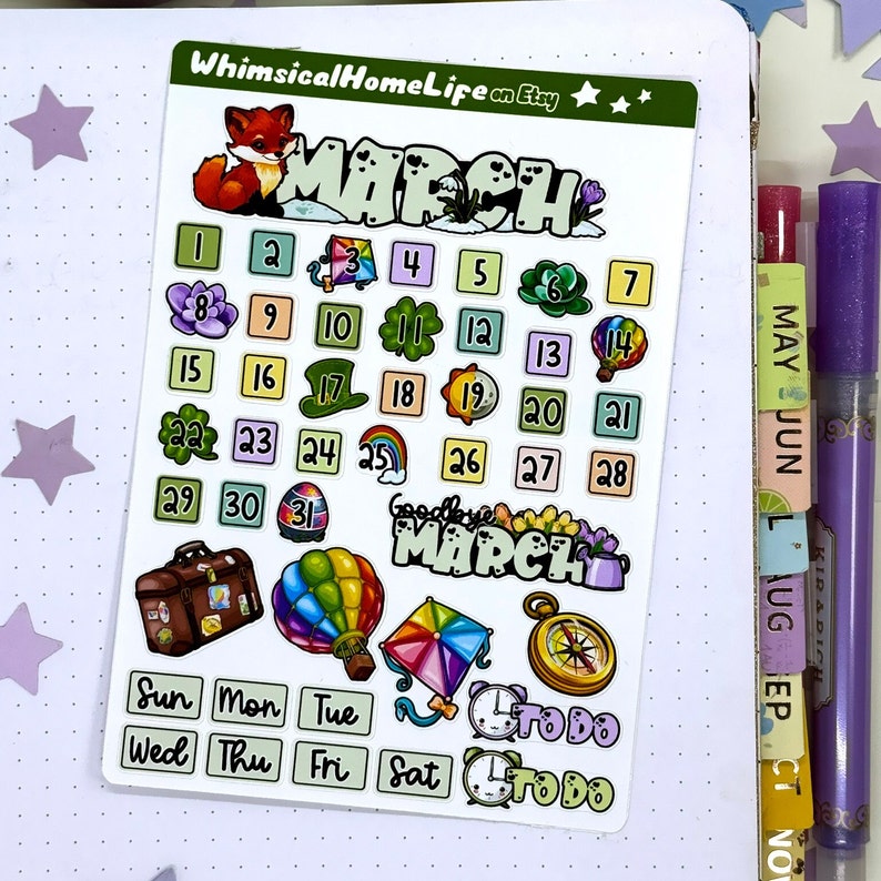 March planner stickers -  Calendar Layout, Month Header, Goodbye Month, Todo Stickers