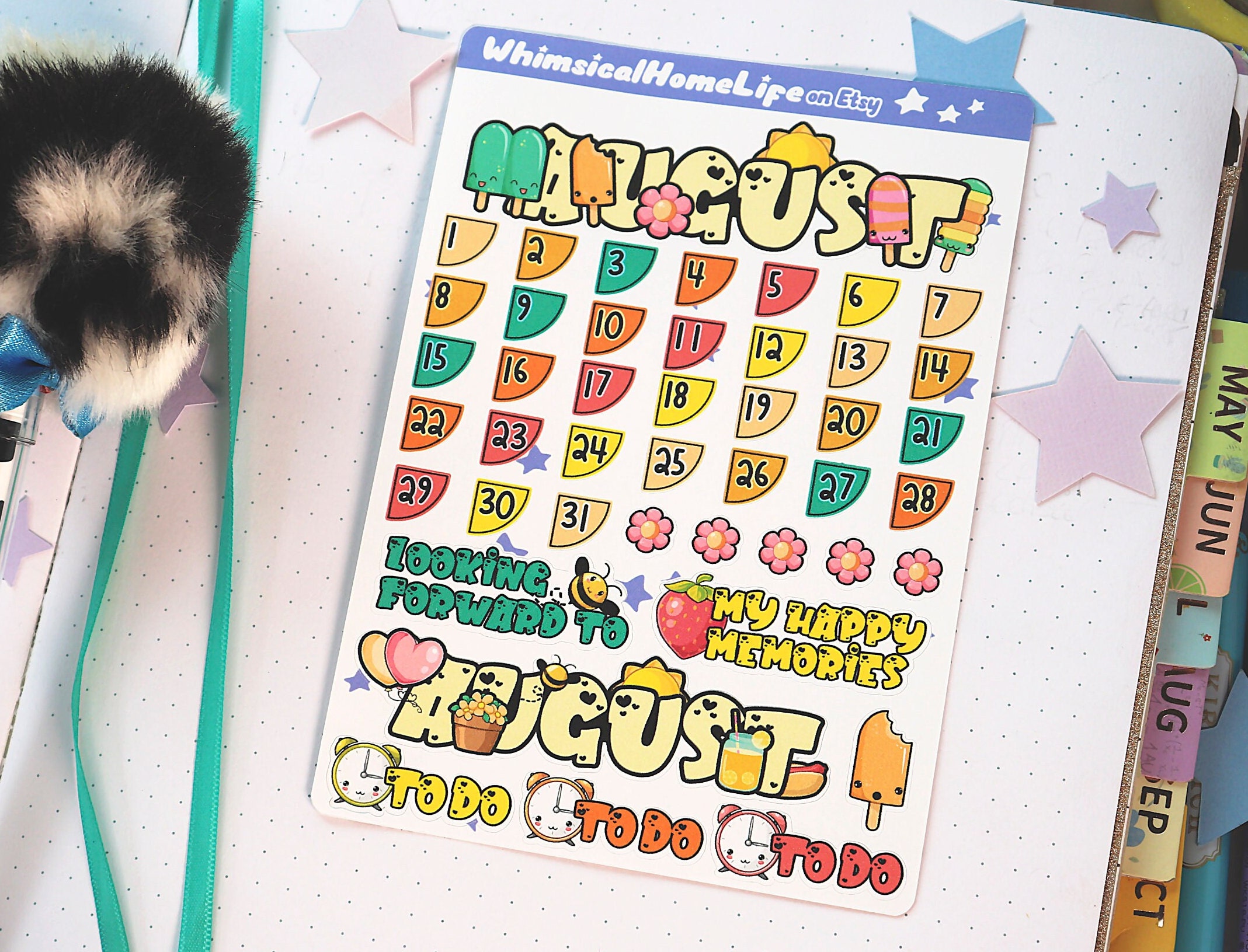 August Bullet Journal Sticker Set Monthly Planner Kit Stickers Summer ...