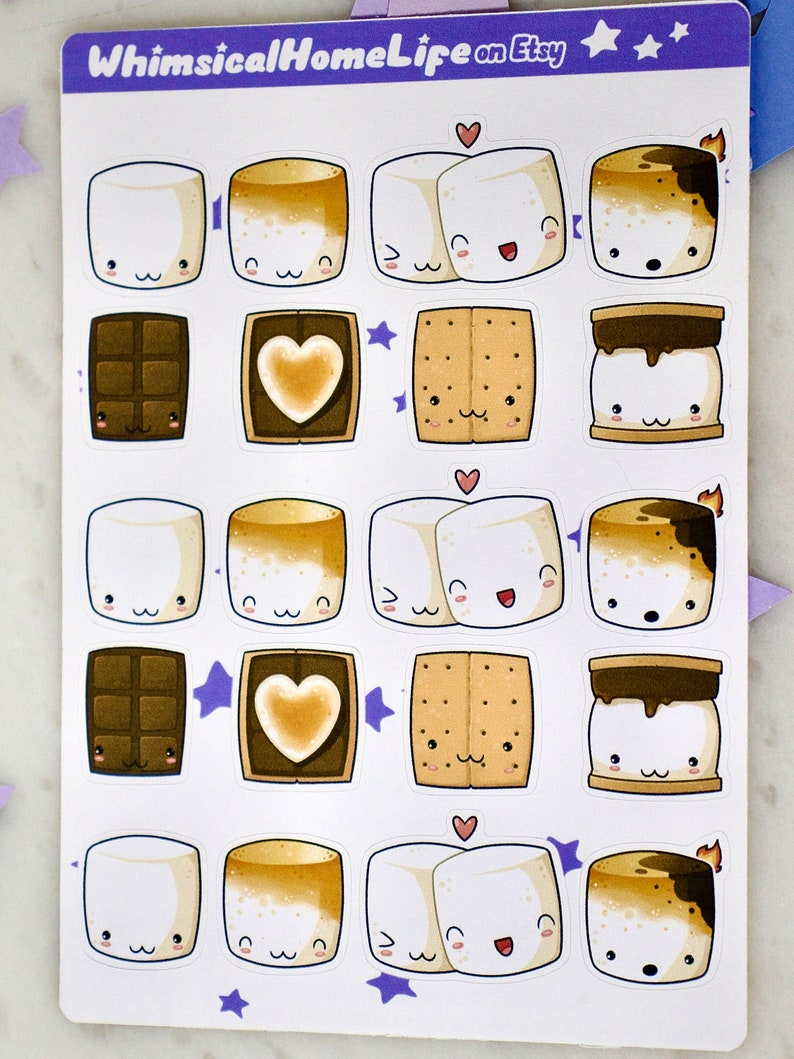 cute toasted marshmallow smores sticker sheets. Stickers for family time bullet journal theme
