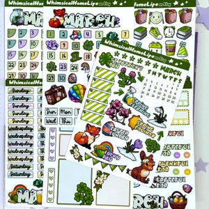 7 Sheets of March Planner Stickers Kit for Bullet Journal, Calendars and Planners.
