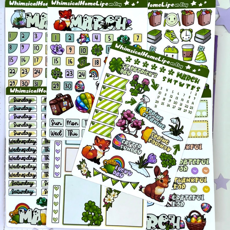 7 Sheets of March Planner Stickers Kit for Bullet Journal, Calendars and Planners.