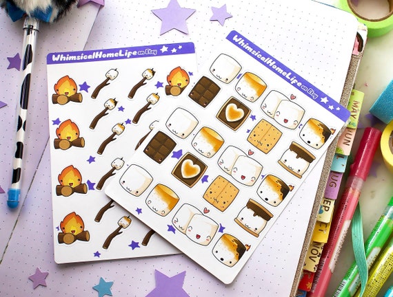 Campfire Smores Summer Camp Sticker Sheets - Planner Bullet Journal Stickers - for Family Camping Trip