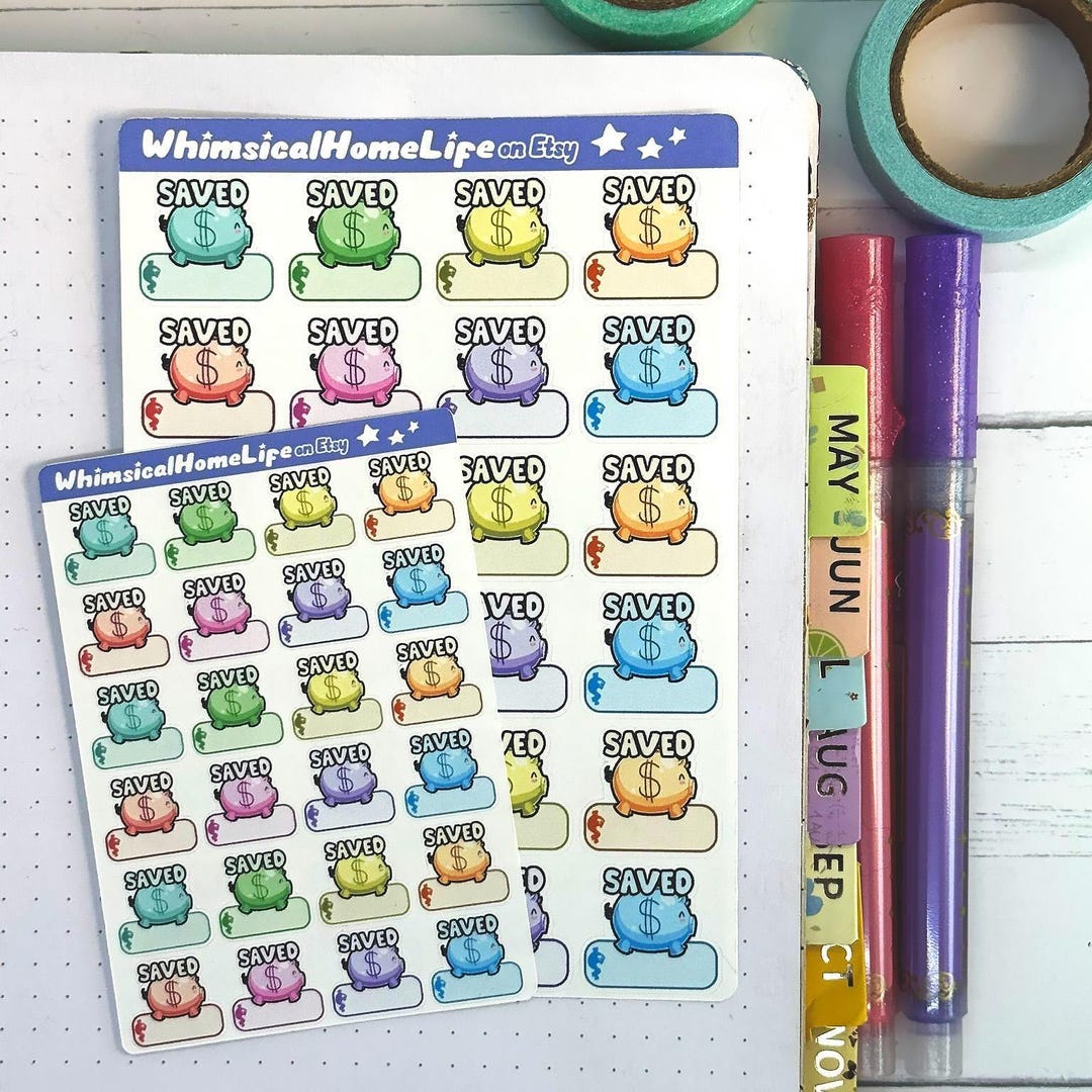 Piggy Bank Money Savings Balance Stickers: Budget Mini Planner Stickers ...