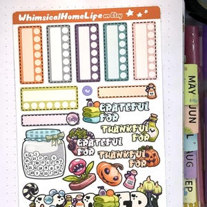 October spooky cute monthly habit tracker stickers and gratitude prompts