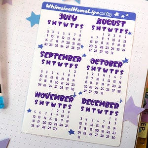 Calendar - Custom Starting Month - Color Choices! Sticker Sheet Part 2 - Bullet Journal Future Log - Month Stickers