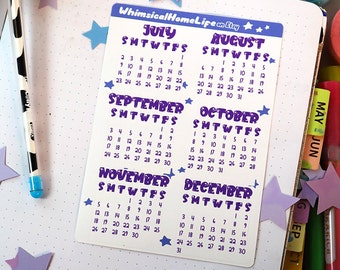 Calendar - Custom Starting Month - Color Choices! Sticker Sheet Part 2 - Bullet Journal Future Log - Month Stickers