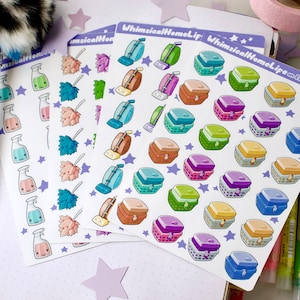 Chore Planner Sticker Sheet - Chore Tracker Bullet Journal Stickers - Laundry Vacuum Dusting Cleaning Stickers for Calendars