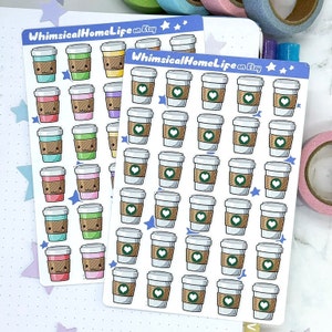 Coffee To Go Sticker Sheet - Removable Planner Bullet Journal Stickers - To Go cups like Starbucks and Dunkin Donuts