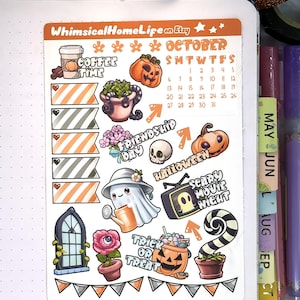 October spooky cute monthly sticker kit october bucket list beetlejuice stickers
