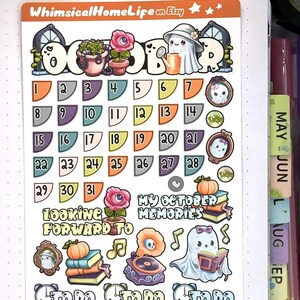 September date corner stickers with cute thriller novel library theme October aesthetic stickers