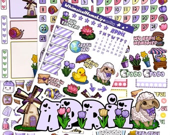 April Planner Stickers: Spring Lamb, Duckie, Flowers (2026 Update)