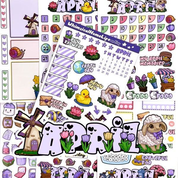 April Planner Stickers Set - April Bullet Journal Monthly Kit - Spring Sticker Cuteness for your Calendar