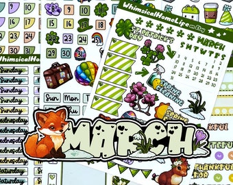 March Planner Sticker Set - March Bullet Journal Monthly Kit - St. Patrick's Day & Easter Cuteness for your Calendar