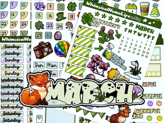 March Planner Stickers (2026 Update) – St. Patrick's Day & Easter, Spring Monthly Kit