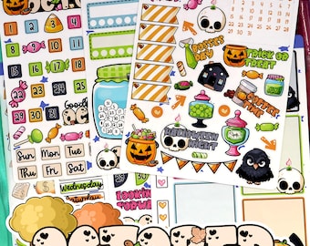 October Planner Sticker Set - October Monthly Journal Kit Stickers - Fall Holidays Halloween - Calendar Stickers