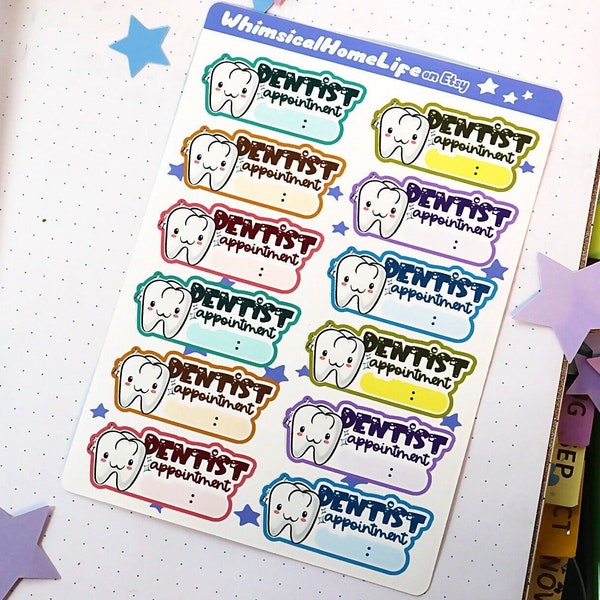 Dentist Appointment Sticker Sheet - Removable Planner Bullet Journal Stickers - Self Care Schedule Tracking