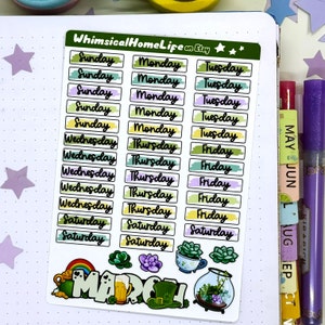 March Day of the Week Headers, Month Page Header & Cute Theme Stickers