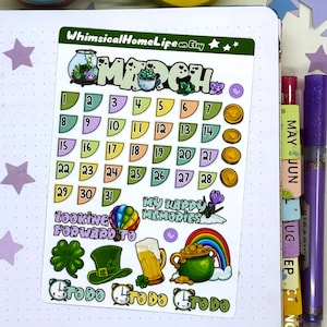 March Daily Pages - Corner Date Covers, Cute Theme Stickers, Todo & Mindfulness Journal Prompts