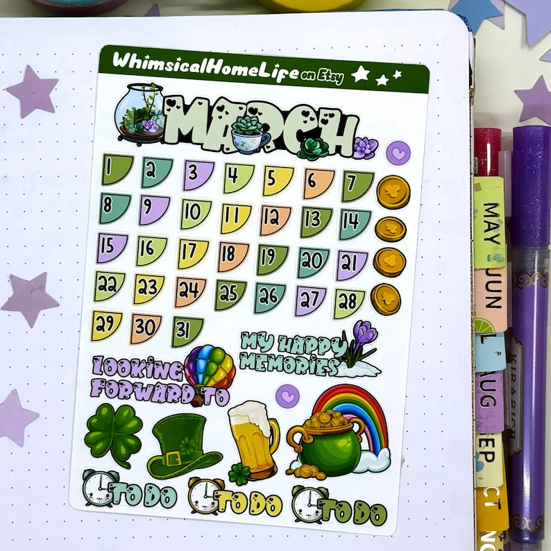 March Daily Pages - Corner Date Covers, Cute Theme Stickers, Todo & Mindfulness Journal Prompts