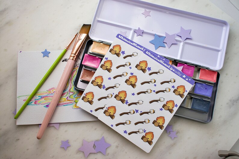 kawaii camping sticker sheet