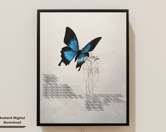 Butterfly Print, Blue Butterfly Print, Wall Art, Digital Art, Printable Art, Instant Digital Download, Wall Decor