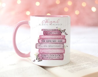 Personalised affirmation mug, personalised pink mug, Butterfly mug, Self love mug, Inspirational gift, reading mug, positivity mug