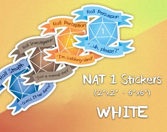 NAT 1 Stickers - White Background [DnD Inspired Accessories]