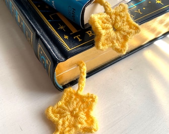 crochet star bookmark in yellow