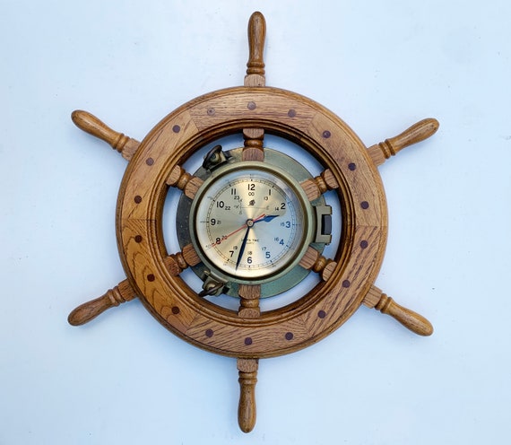 Porthole Ship Wheel Wall Clock Working Condition 18 Inches 