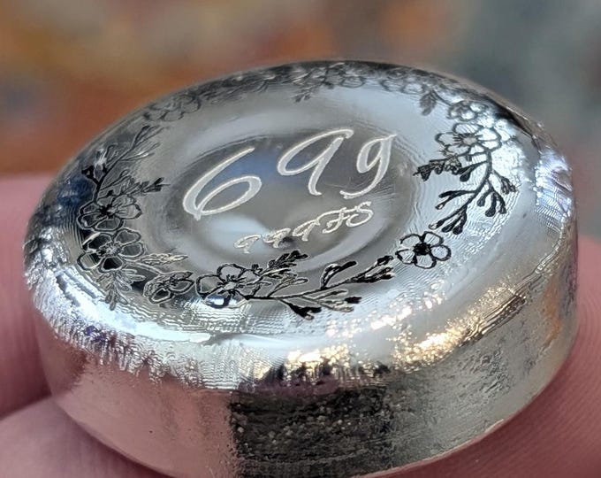 Hand Poured .999 Fine Silver Round: Floral Engraved Finish, 69g
