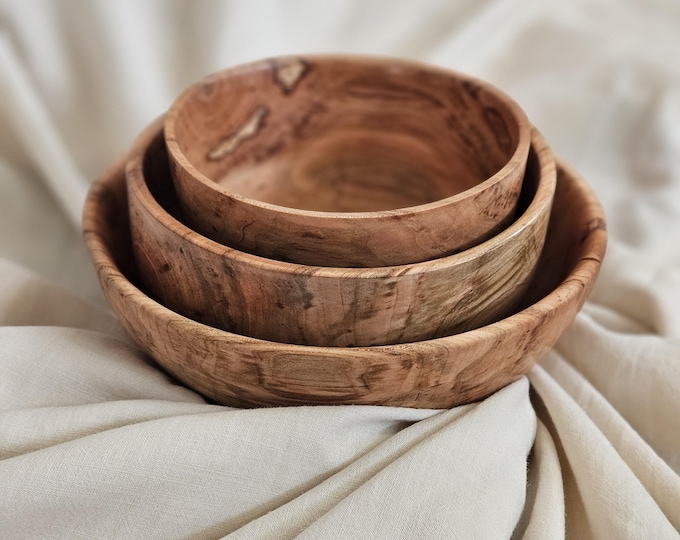 Handcrafted Cherry Wooden Bowls | Rustic Serving Bowls | Natural Wood Kitchen & Home Décor
