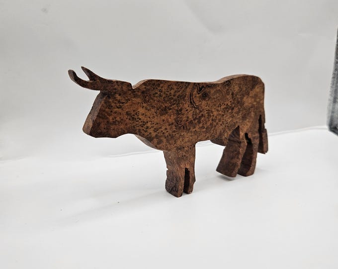 Hand-Carved Wooden Bull Sculpture | Luxury Rustic Farmhouse Decor | Artisan Wood Art Figure