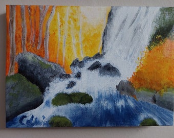 WF102 - 7X5 inch Autumn Waterfall Wall Art Painting.