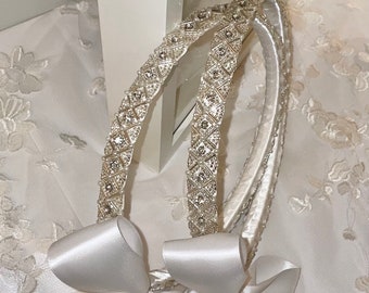 Sparkling Silver Stefanas - FREE SHIPPING - 2 Handmade Greek Orthodox Wedding Crowns - DISCOUNTED Gift Options Available in Dropdown