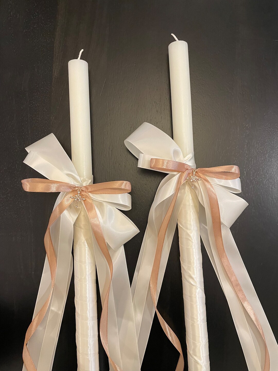 Greek Orthodox Wedding Candles, FREE SHIPPING, Antique White & Rose Gold Lambades, Lambathes in