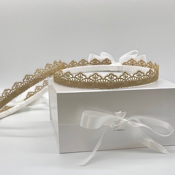 Gold Lace Cross Stefana Crowns - FREE SHIPPING - 2 Handmade Greek Orthodox Wedding Crowns - DISCOUNTED Gift Options Available - Gold Stefana