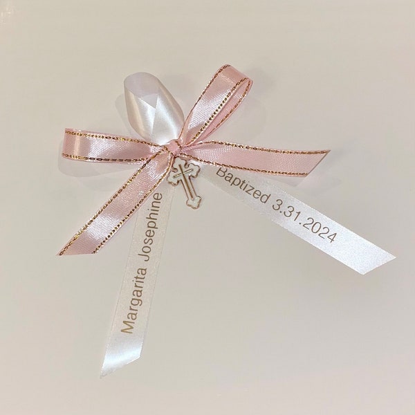 Personalized Martyrika Pink, White, & Gold Witness Pins - FREE SHIPPING >35 - Greek Orthodox Baptisms - Girl Baptism - Pink Martyrika Bows