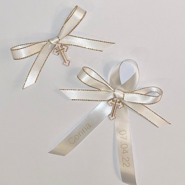 Personalized Martyrika White & Gold Witness Pins - FREE SHIPPING >35 - Greek Orthodox Baptisms - Boy or Girl Baptism - White Martyrika Bows