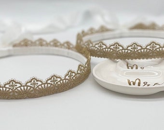 Gold Lace Cross Stefana Crowns, FREE SHIPPING, 2 Handmade Greek Orthodox Wedding Crowns, DISCOUNTED Gift Options Available