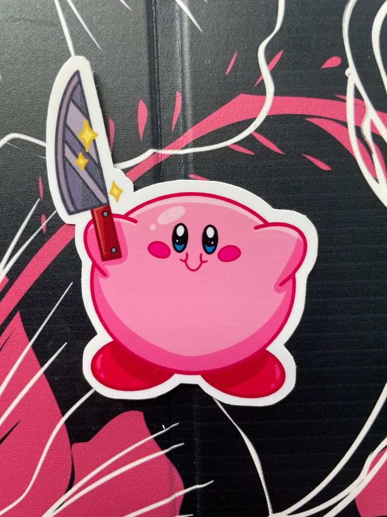Kirby With A Knife Meme Glossy Vinyl Sticker Cute Etsy