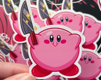 Kirby avec un couteau | Vinyle brillant, imperméable