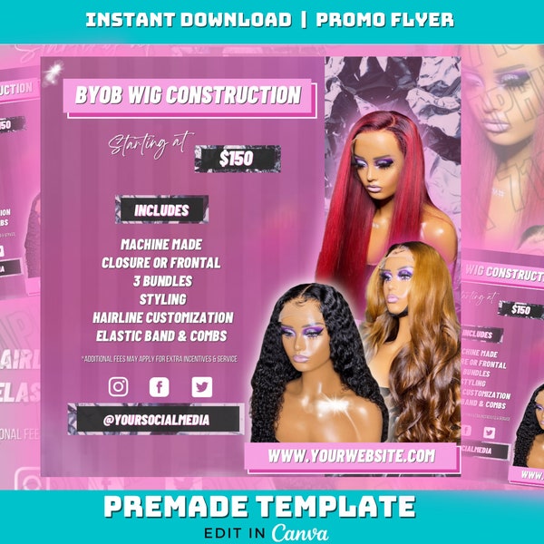 Wig Construction Flyer | DIY Hair | BYOB Flyer | Social Media Template | Custom Wig