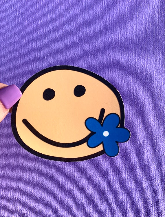 Vinyl Sticker Decal Happy Face Flower Sticker Smily Face Etsy
