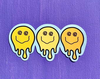 Vinyl Sticker Decal- Triple Trippy Smiles Sticker- happy face- trippy sticker- indie sticker- indie style- boho sticker- laptop decal