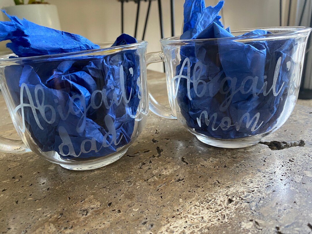 Personalized Mom & Dad Etched Glass Mugs set of 2 Etsy
