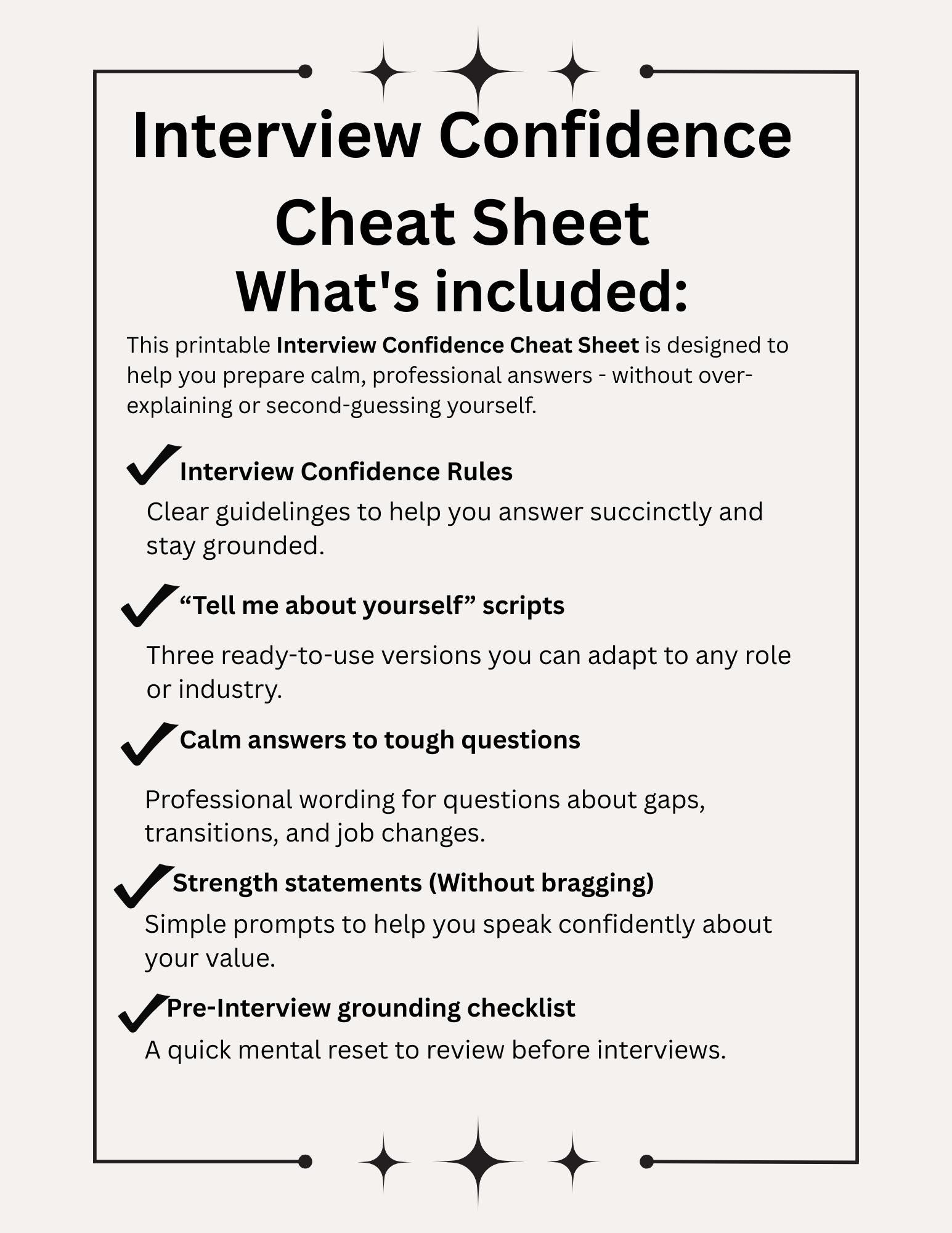Interview Confidence Cheat Sheet | Printable Job Interview Prep PDF ...