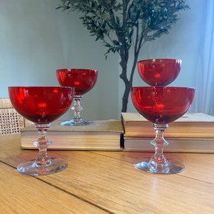 Leuchtendes Rubinrot Morgantown Vintage 4er Set