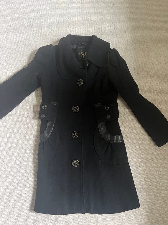 Vintage Mackage Wool Black Coat with Leather Trim