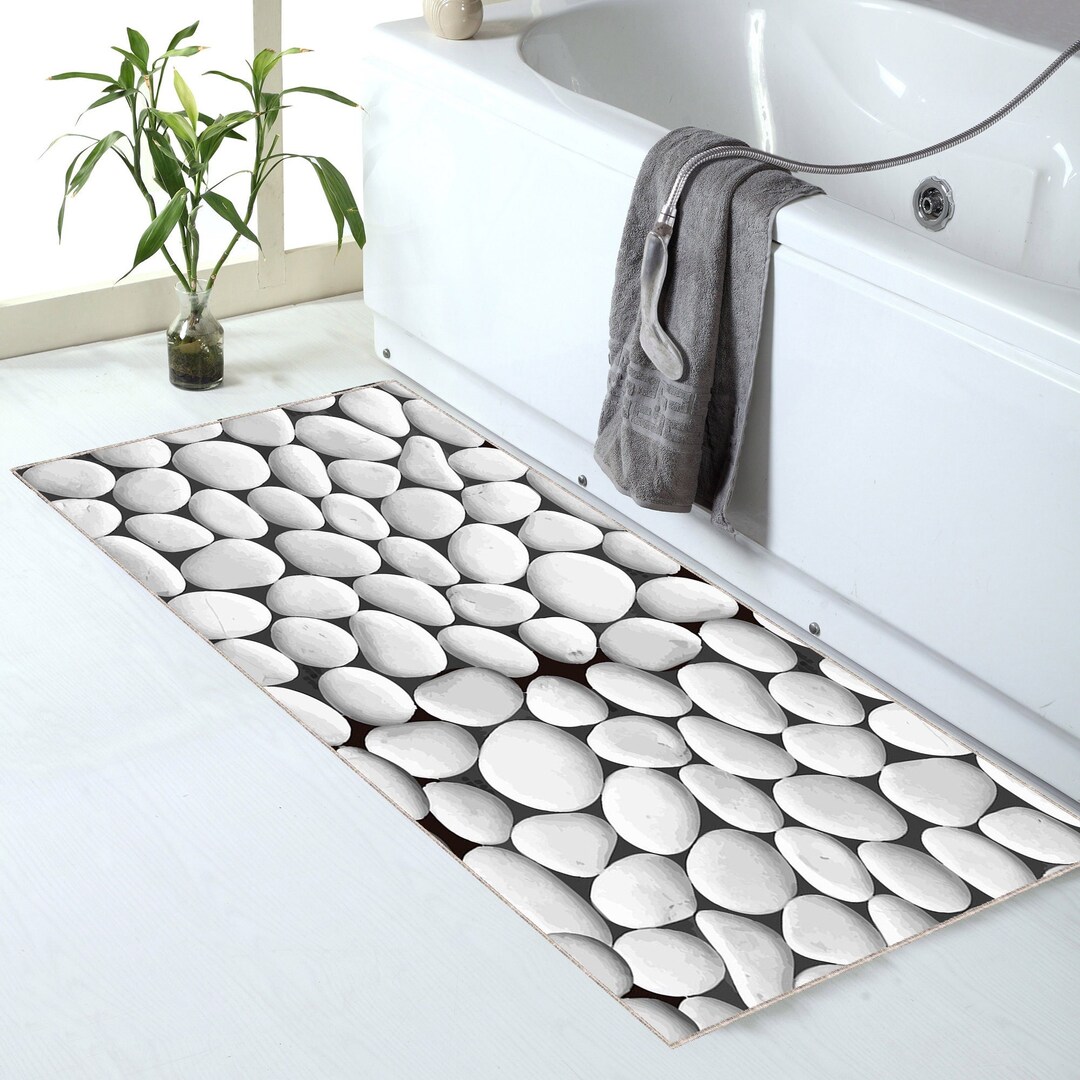 Pebbles Rocks Bath Mat Scattered Stones Mat Floor Mat Gray Etsy