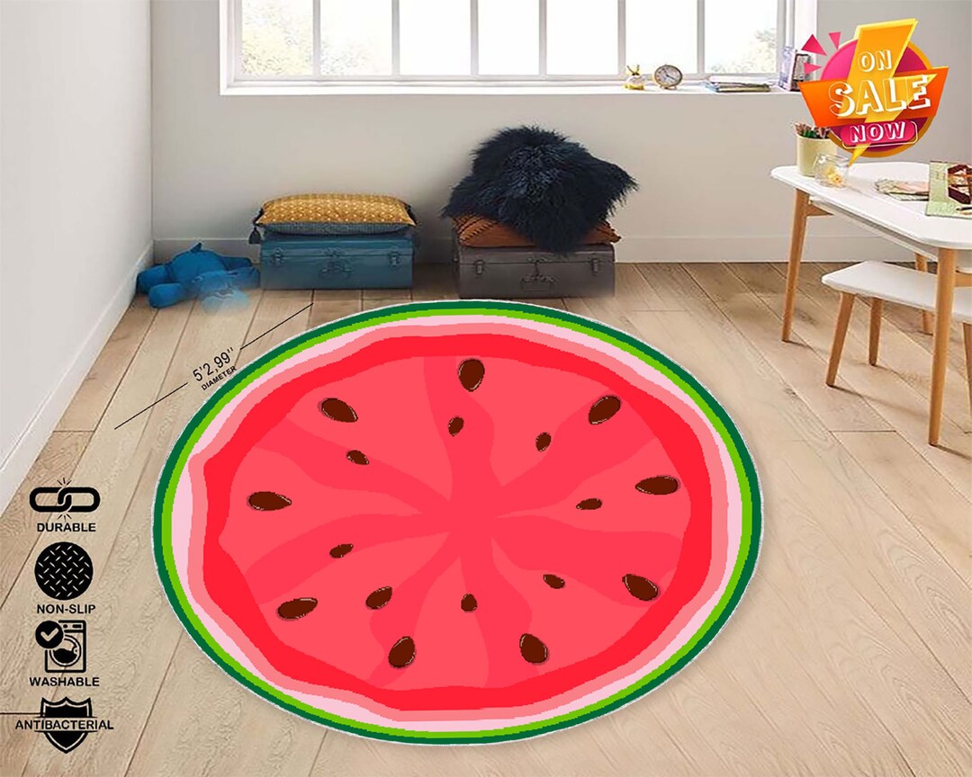 Watermelon Rug Round Kitchen Rug Fruit Décor Cute Nursery Etsy